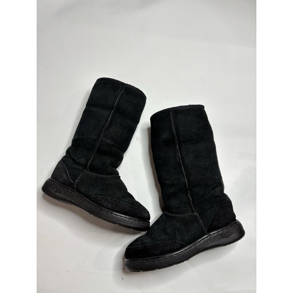 UGG Black Classic Tall Leather Suede‎ Sheepskin Embroidered 5683 Women's 6 Boots